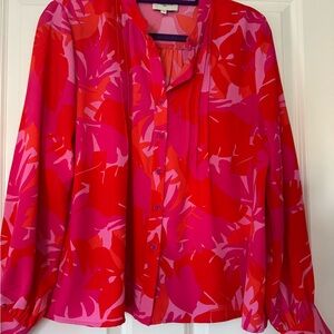 Vibrant Red and Pink Floral Blouse
